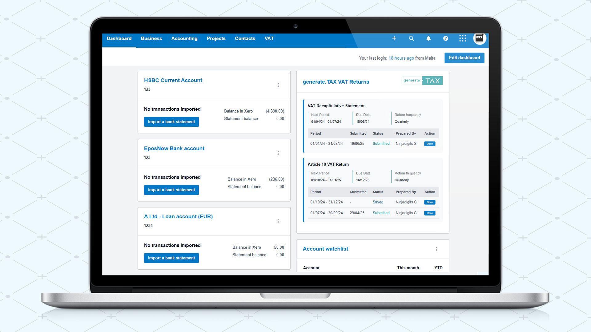 generate.TAX dashboard